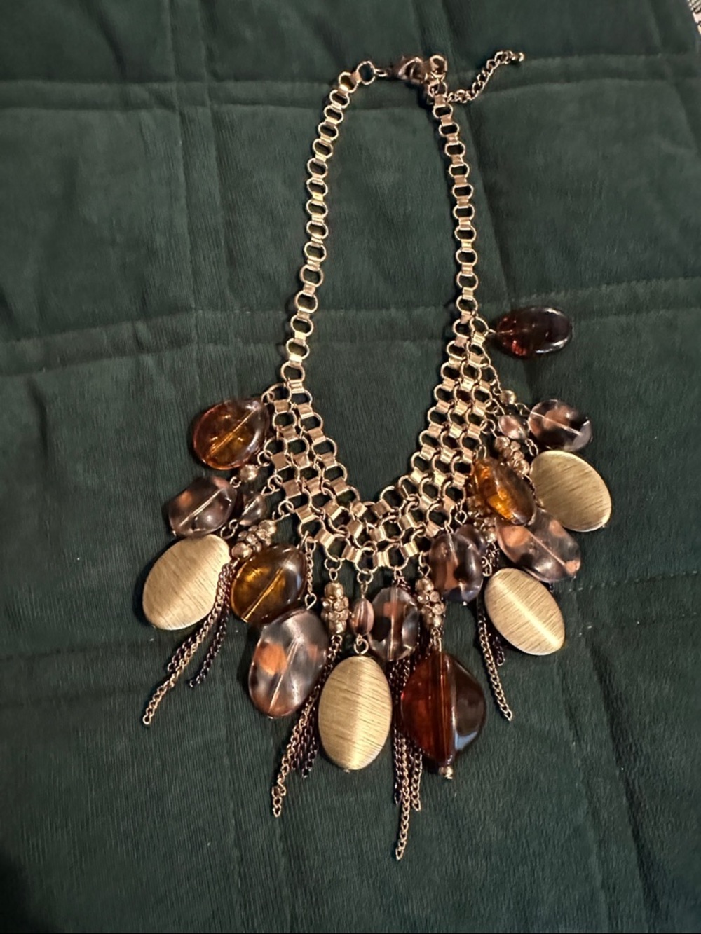 Vintage Statement Gold-Tone Necklace with Amber and Smoky Beads